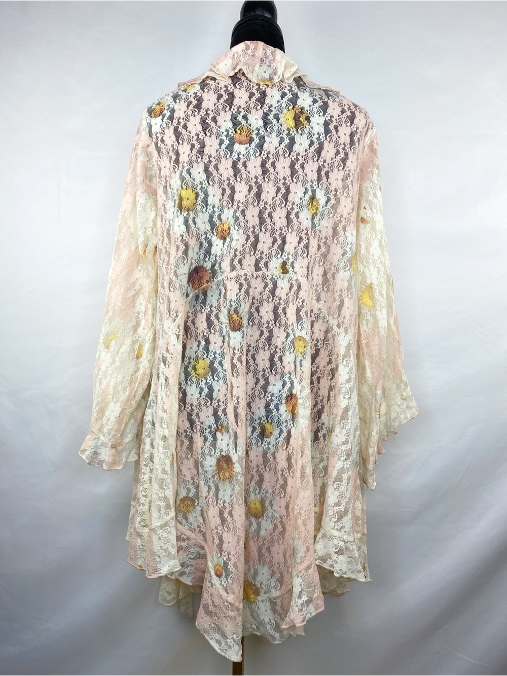Origami by Vivien Boho Daisy Floral Lace Ruffle Open Front Duster Size L/XL - Picture 2 of 4